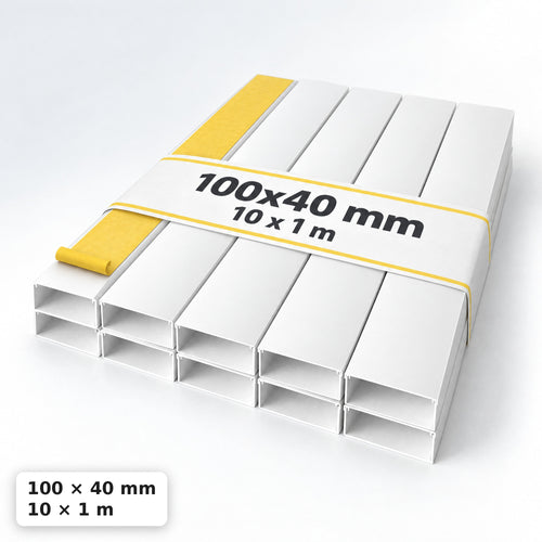 Lišta na kabely 100×40 mm bílá – dlouhá kabelová lišta 1 m — samolepicí