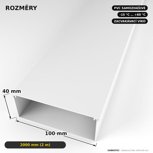 Lišta na kabely 100×40 mm bílá – dlouhá kabelová lišta 2 m — kabely schované, stěna čistá