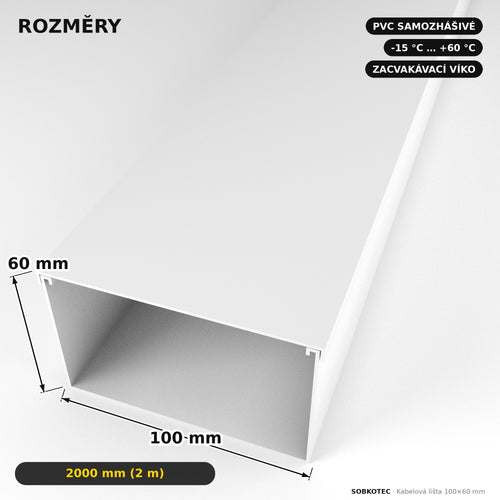 Lišta na kabely 100×60 mm bílá – největší kabelová lišta 2 m — kabely schované, stěna čistá