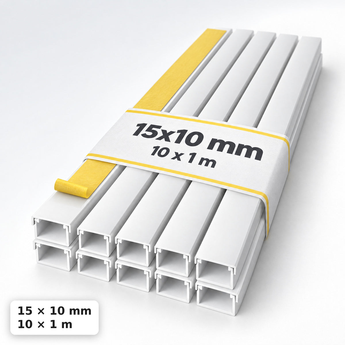 Lišta na kabely 15 × 10 mm bílá – samolepicí kabelová lišta 1 m — samolepicí