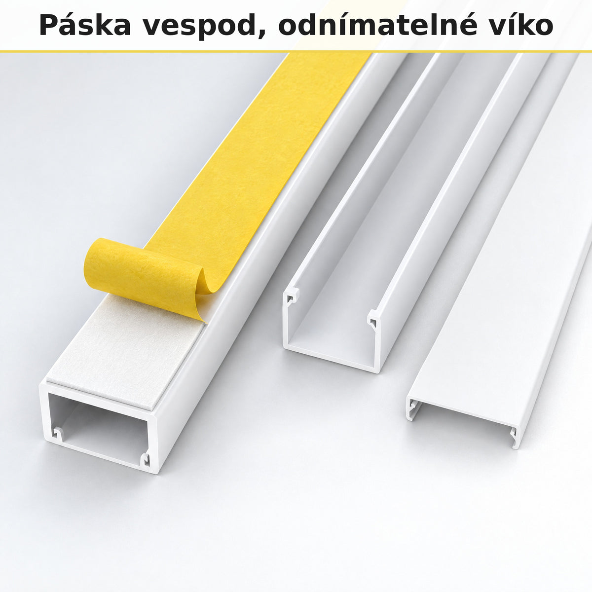 Lišta na kabely 15 × 10 mm bílá – samolepicí kabelová lišta 1 m — lepit, ne vrtat