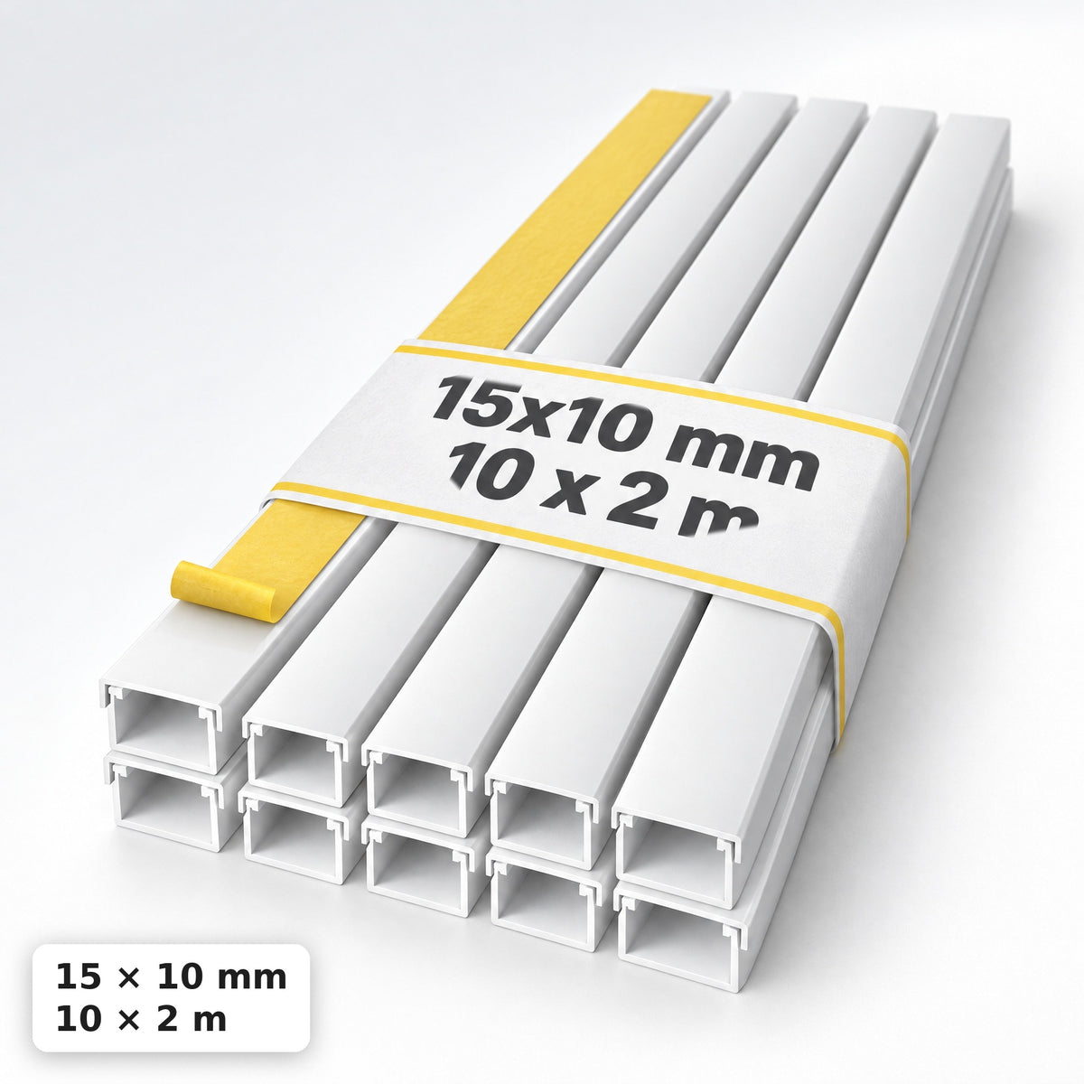 Kabelová lišta 15 × 10 mm bílá – samolepicí lišta na kabely 2 m — samolepicí