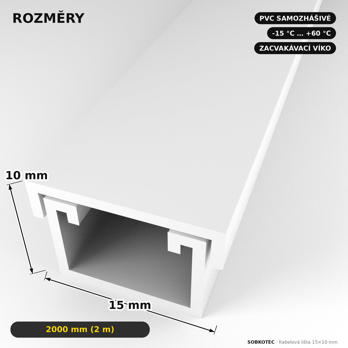 Kabelová lišta 15 × 10 mm bílá – samolepicí lišta na kabely 2 m — kabely schované, stěna čistá