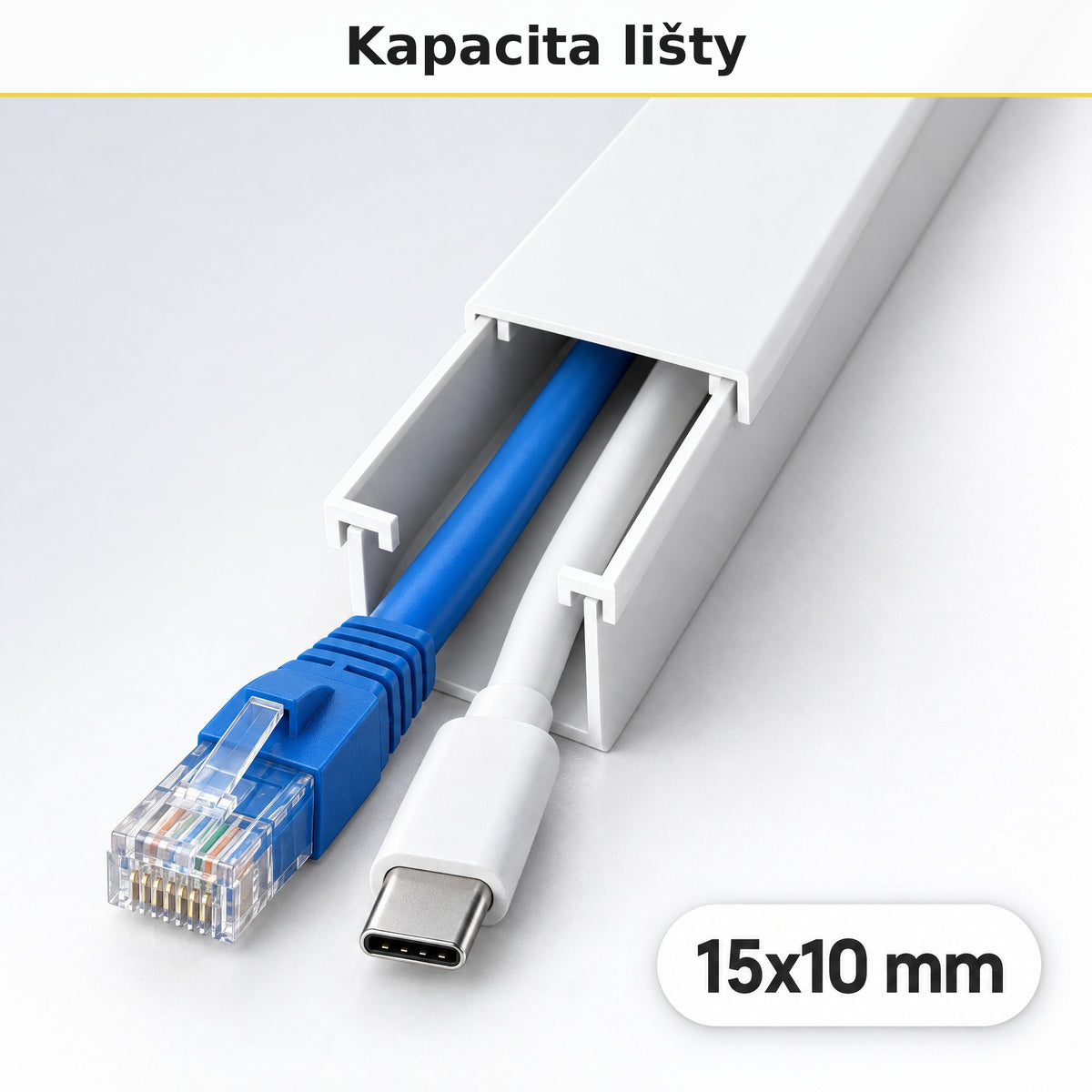 Kabelová lišta 15 × 10 mm bílá – samolepicí lišta na kabely 2 m — kolik kabelů se vejde