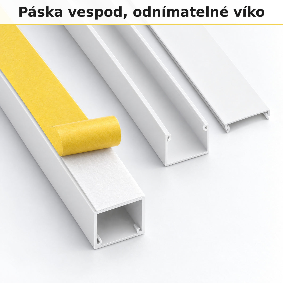 Lišta na kabely 15 × 15 mm bílá – samolepicí kabelová lišta 1 m — lepit, ne vrtat