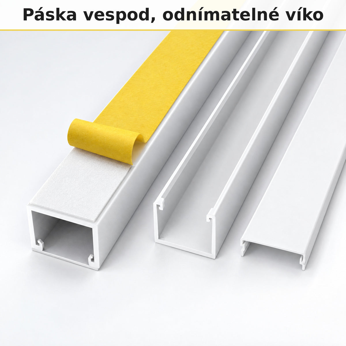 Lišta na kabely 16 × 16 mm bílá – samolepicí kabelová lišta 1 m — lepit, ne vrtat