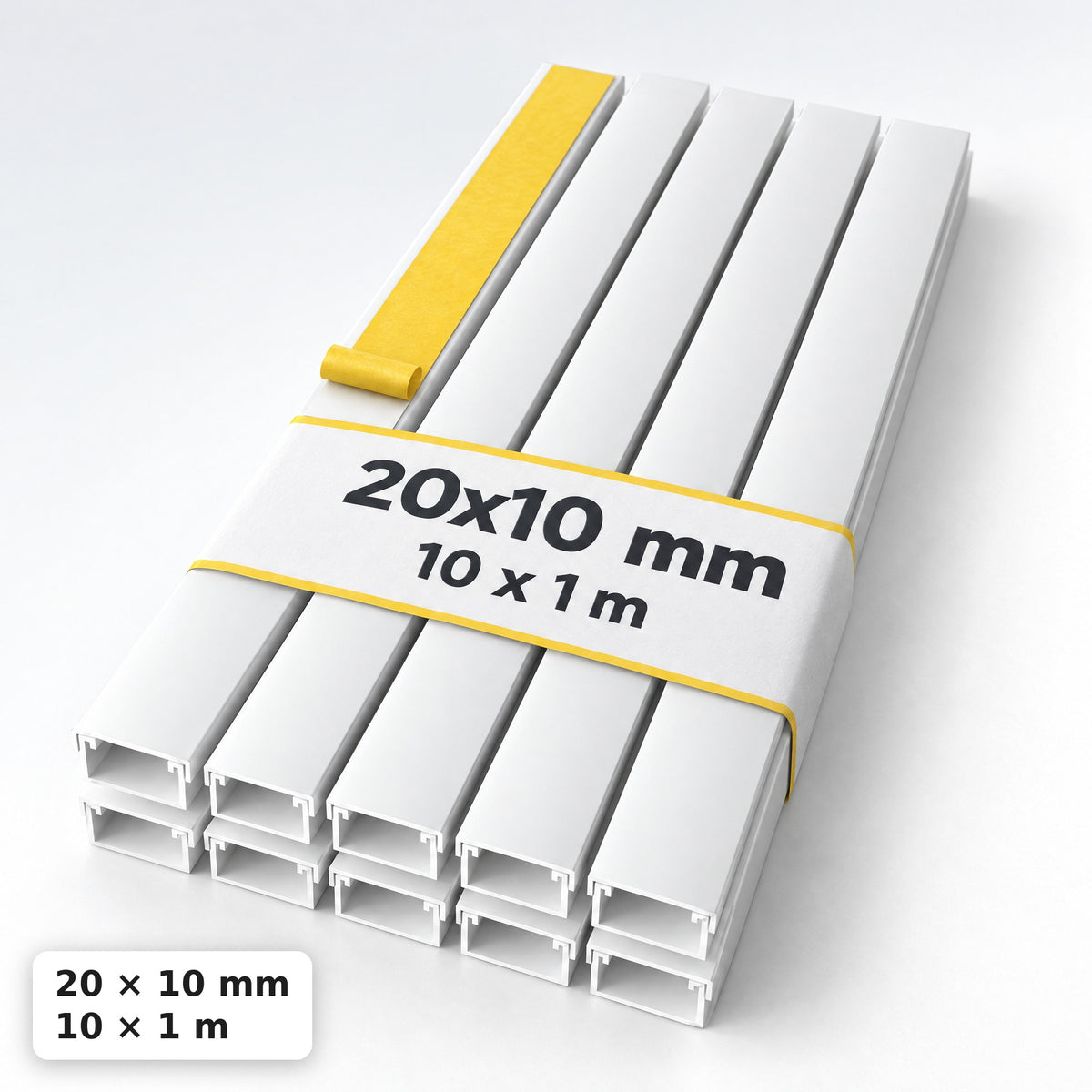 Lišta na kabely 20 × 10 mm bílá – samolepicí kabelová lišta 1 m — samolepicí
