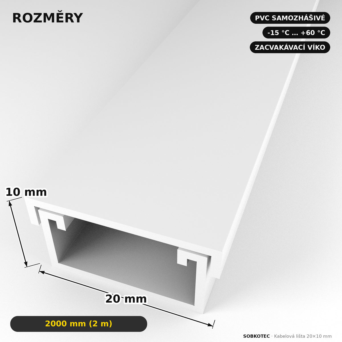 Kabelová lišta 20 × 10 mm bílá – samolepicí lišta na kabely 2 m — kabely schované, stěna čistá