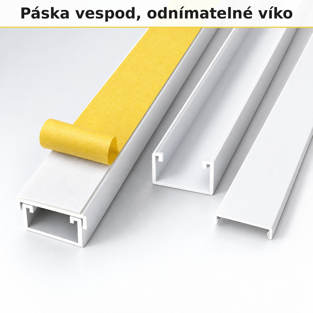 Kabelová lišta 20 × 10 mm bílá – samolepicí lišta na kabely 2 m — lepit, ne vrtat