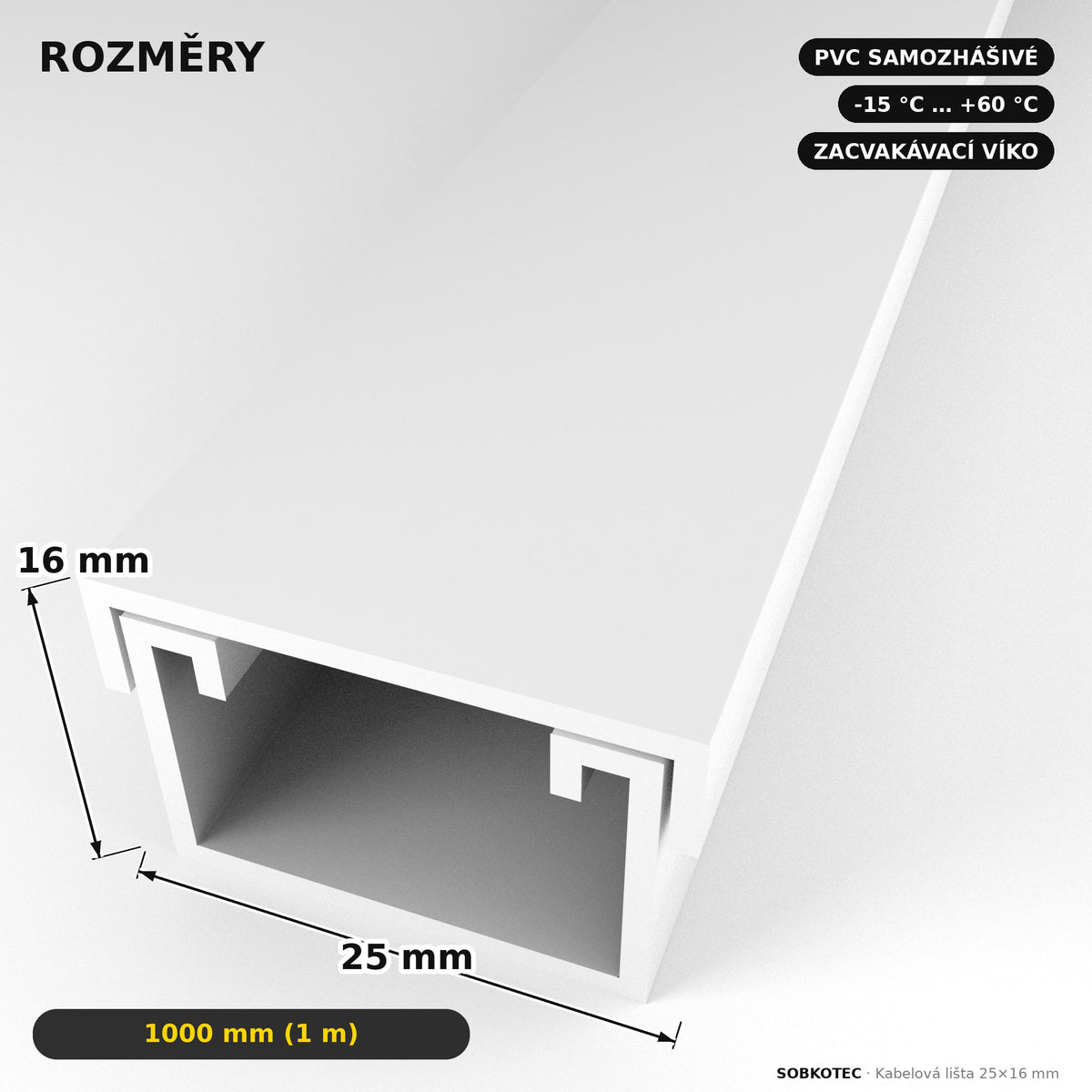 Lišta na kabely 25 × 16 mm bílá – samolepicí kabelová lišta 1 m — kabely schované, stěna čistá