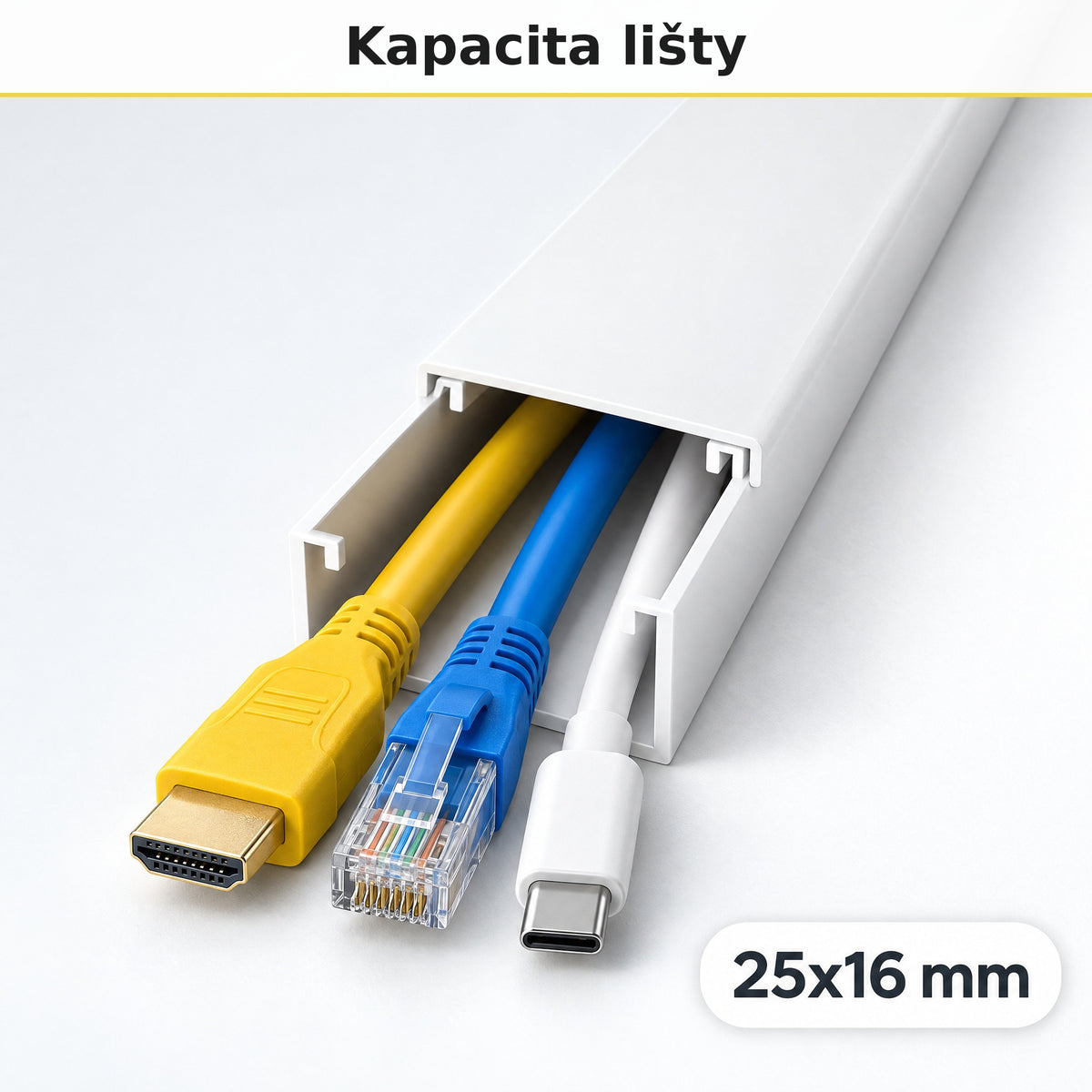 Lišta na kabely 25 × 16 mm bílá – samolepicí kabelová lišta 1 m — kolik kabelů se vejde