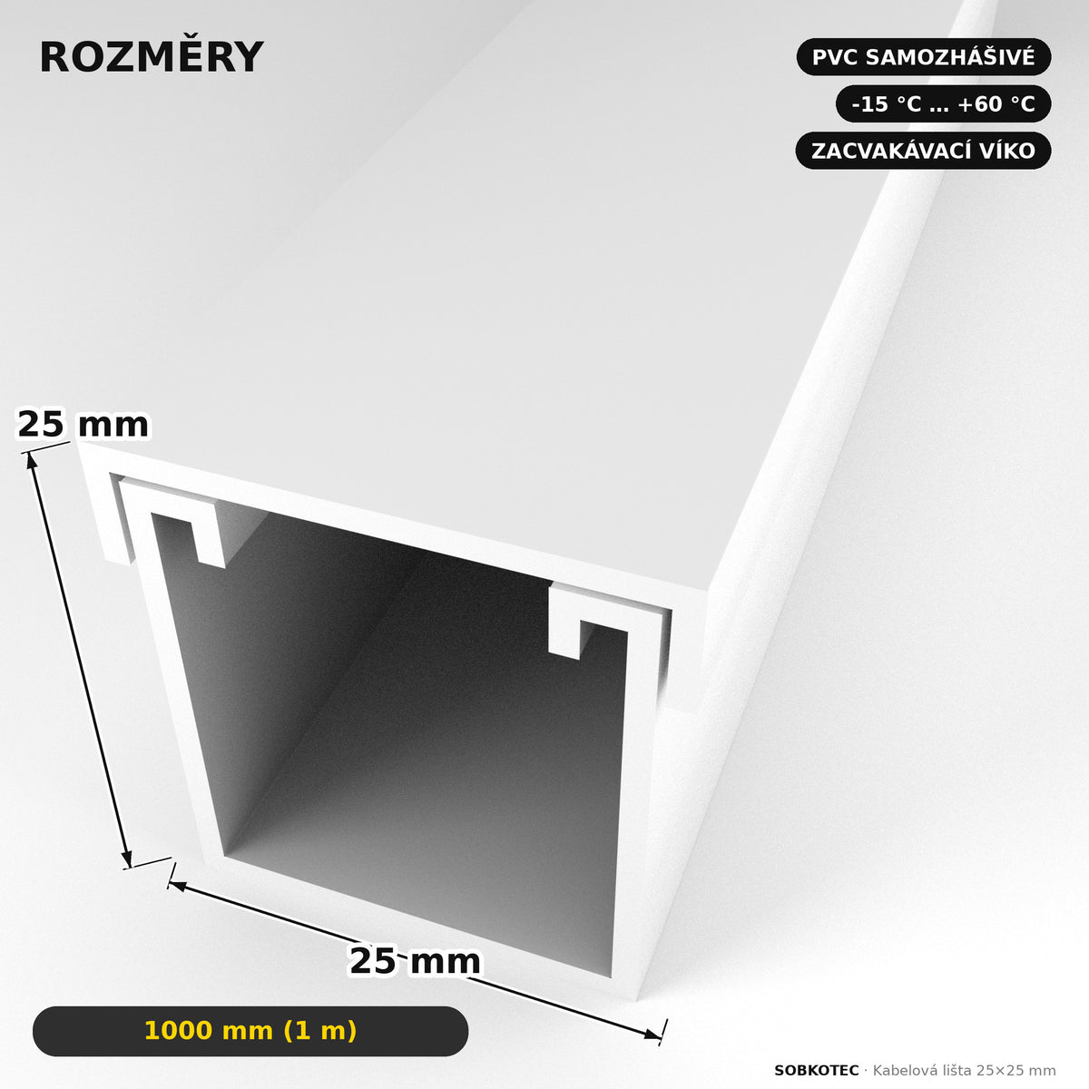 Lišta na kabely 25 × 25 mm bílá – samolepicí kabelová lišta 1 m — kabely schované, stěna čistá