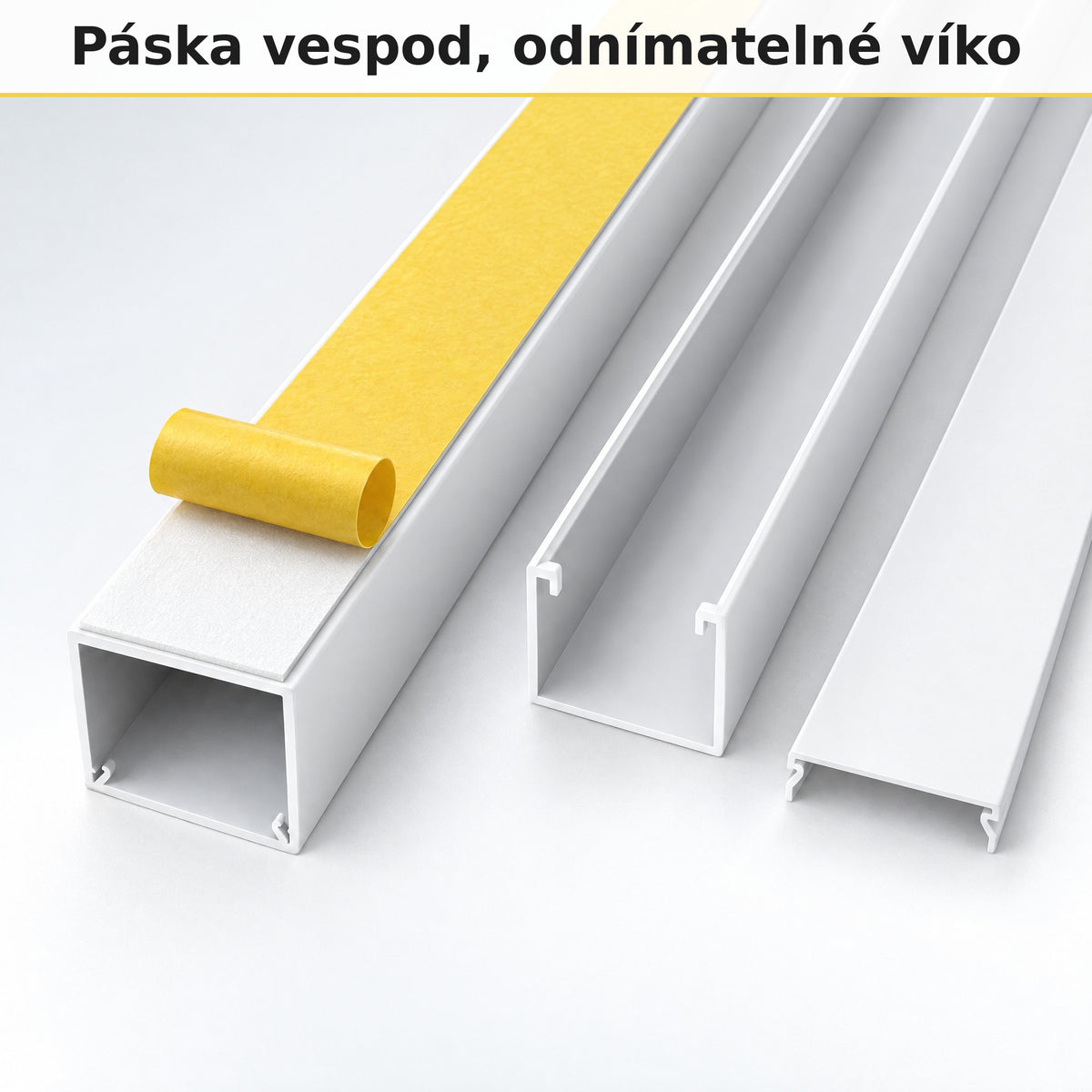 Lišta na kabely 25 × 25 mm bílá – samolepicí kabelová lišta 1 m — lepit, ne vrtat