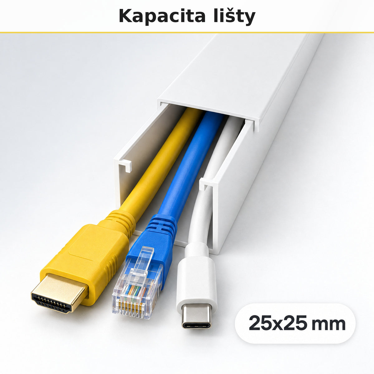 Kabelová lišta 25 × 25 mm bílá – samolepicí lišta na kabely 2 m — kolik kabelů se vejde