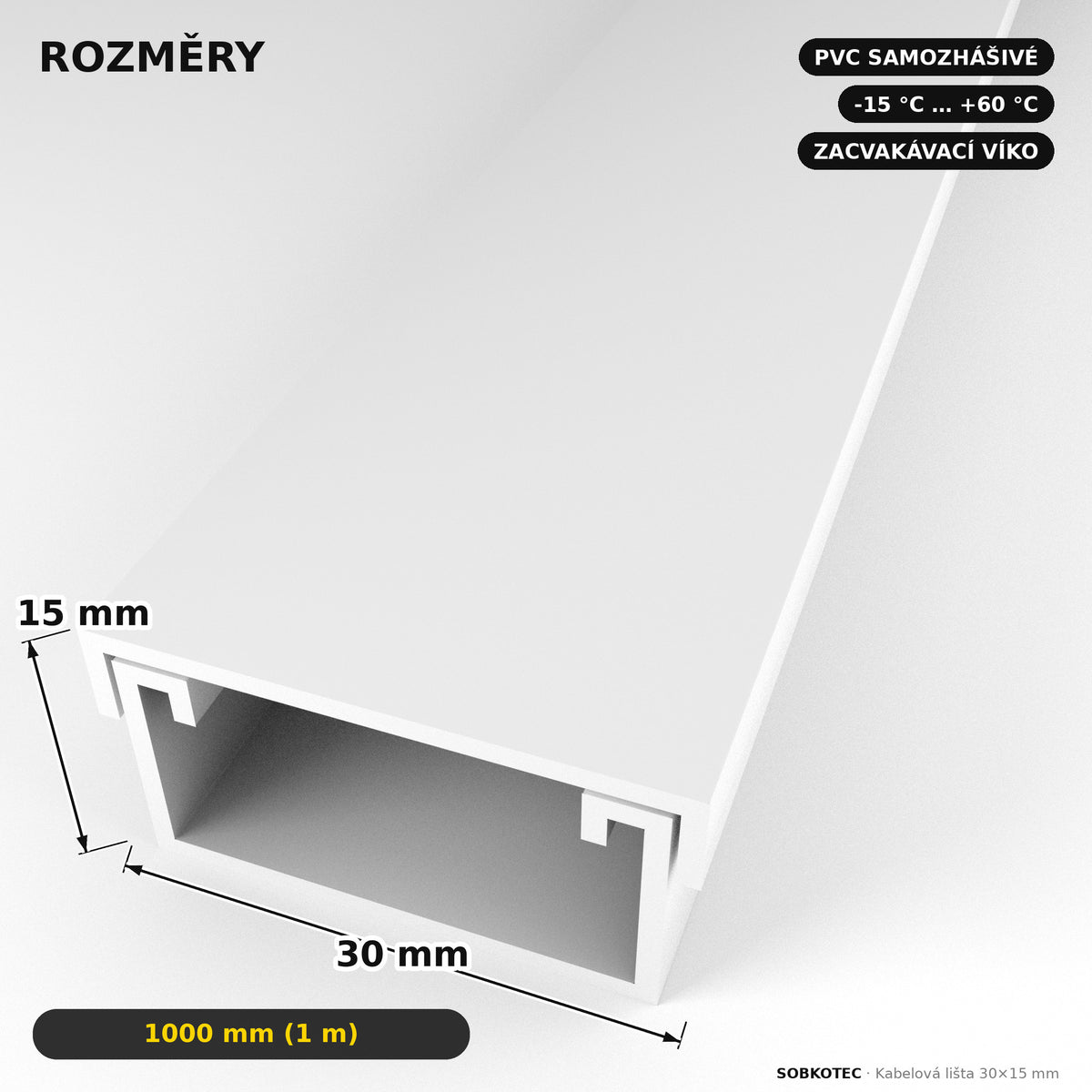 Lišta na kabely 30 × 15 mm bílá – samolepicí kabelová lišta 1 m — kabely schované, stěna čistá
