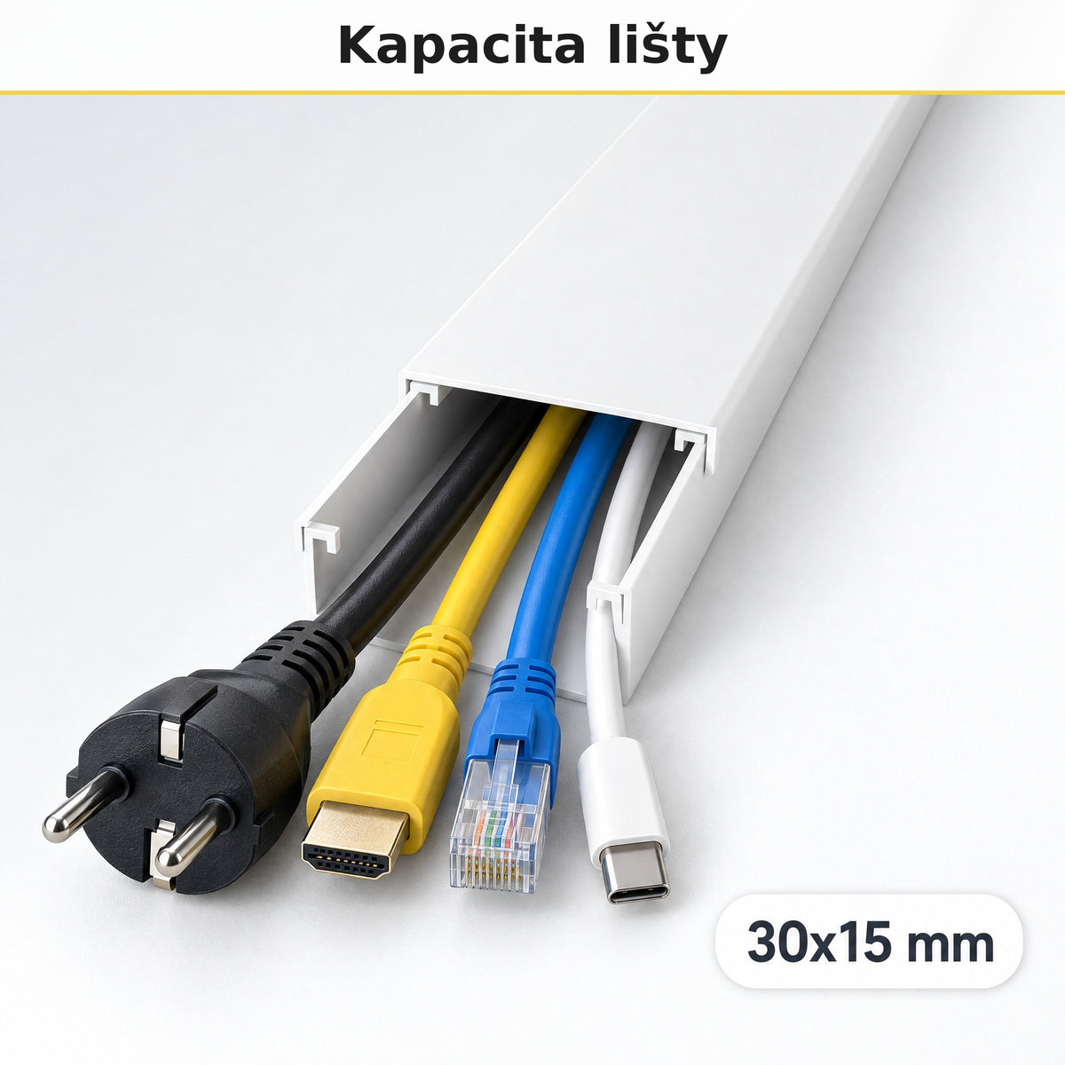 Lišta na kabely 30 × 15 mm bílá – samolepicí kabelová lišta 1 m — kolik kabelů se vejde