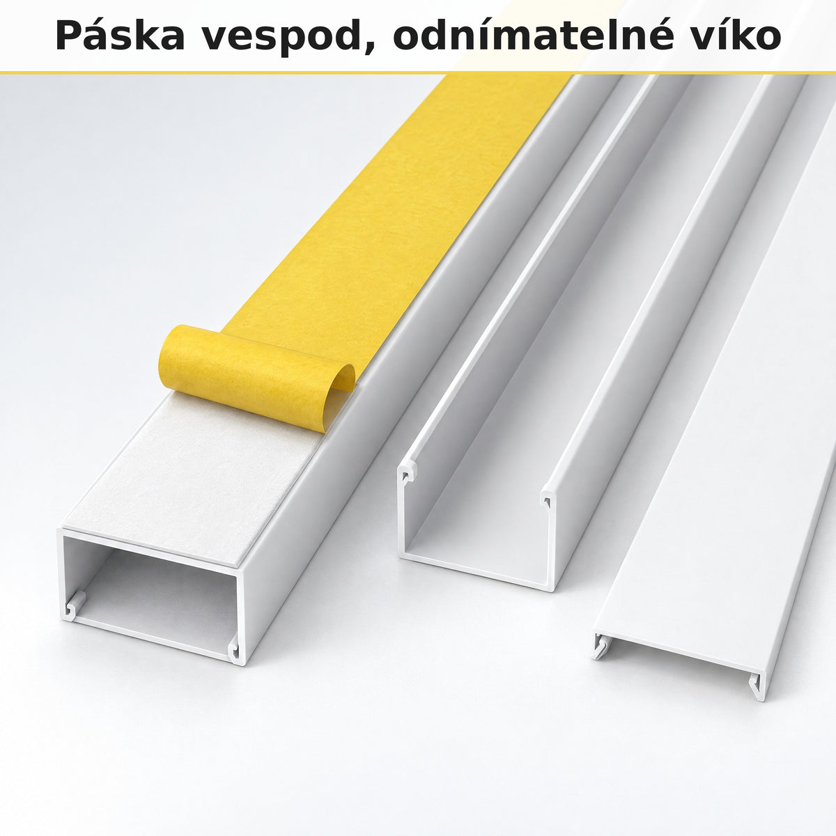 Lišta na kabely 30 × 20 mm bílá – samolepicí kabelová lišta 1 m — lepit, ne vrtat