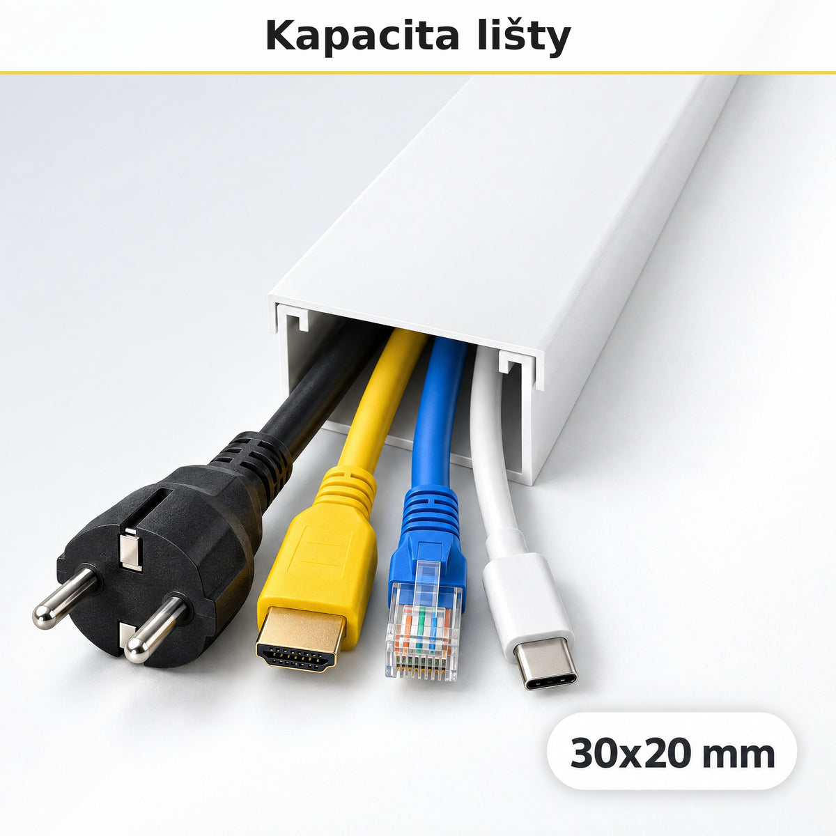 Lišta na kabely 30 × 20 mm bílá – samolepicí kabelová lišta 1 m — kolik kabelů se vejde