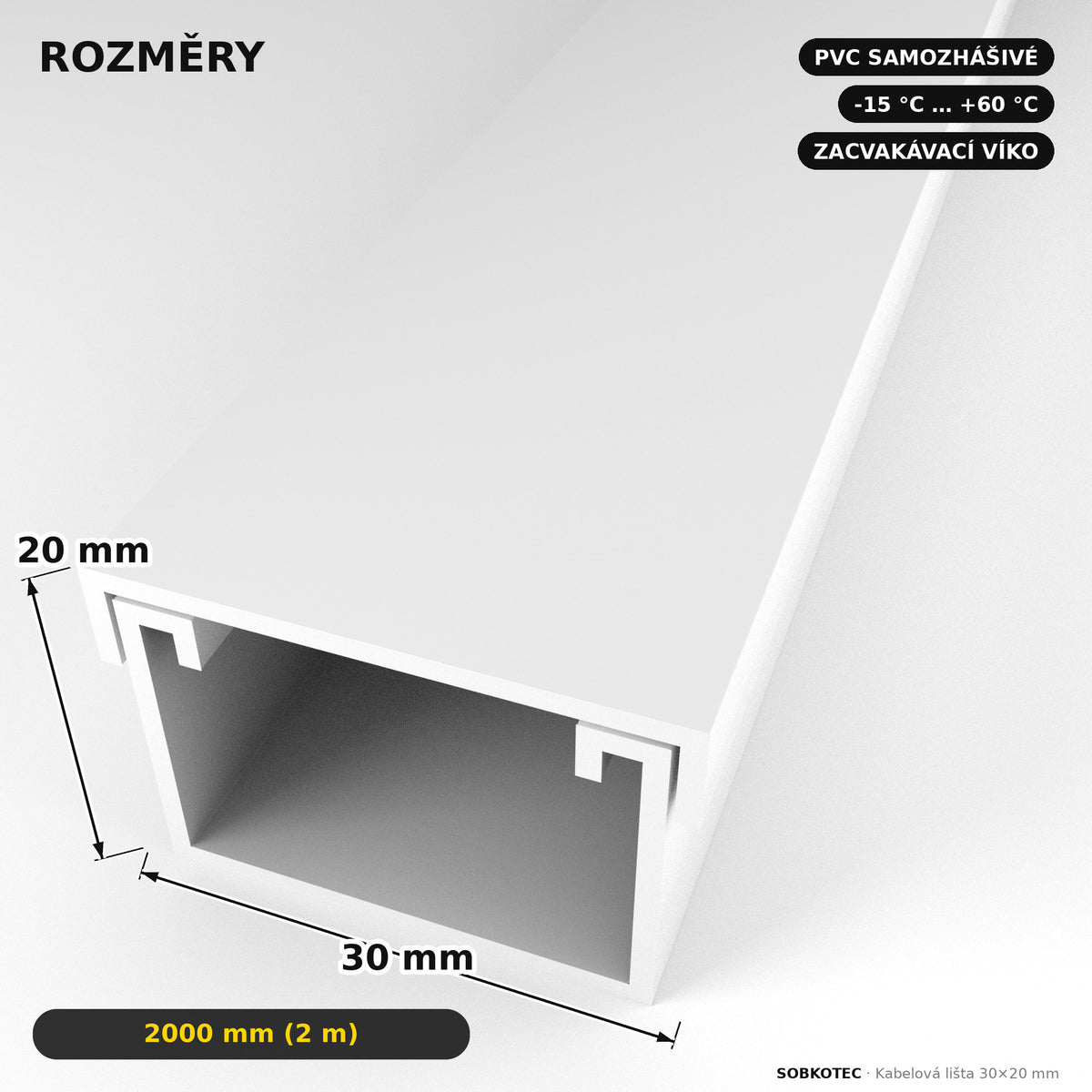 Lišta na kabely 30 × 20 mm bílá – samolepicí kabelová lišta 2 m — kabely schované, stěna čistá