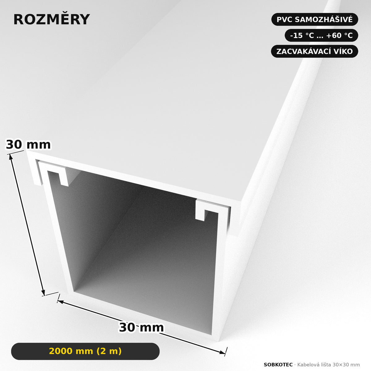 Lišta na kabely 30 × 30 mm bílá – samolepicí kabelová lišta 2 m — kabely schované, stěna čistá