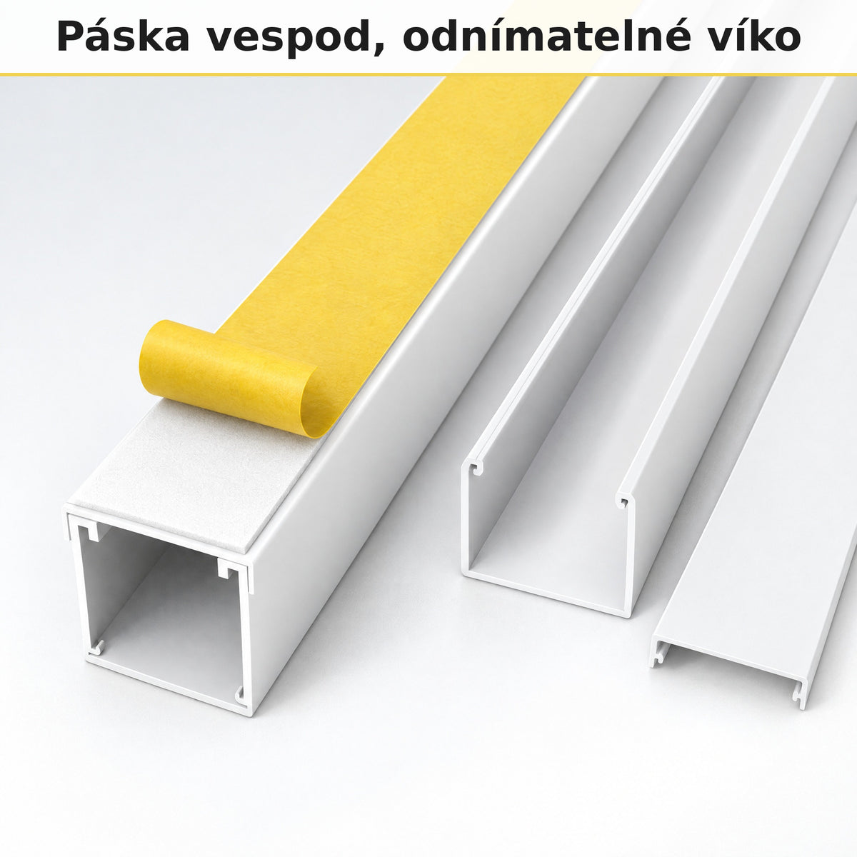 Lišta na kabely 30 × 30 mm bílá – samolepicí kabelová lišta 2 m — lepit, ne vrtat