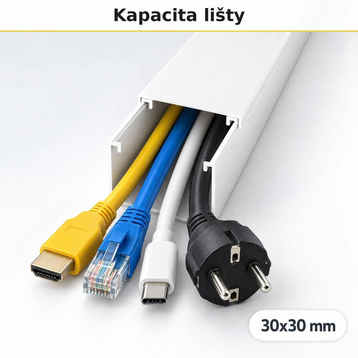 Lišta na kabely 30 × 30 mm bílá – samolepicí kabelová lišta 2 m — kolik kabelů se vejde