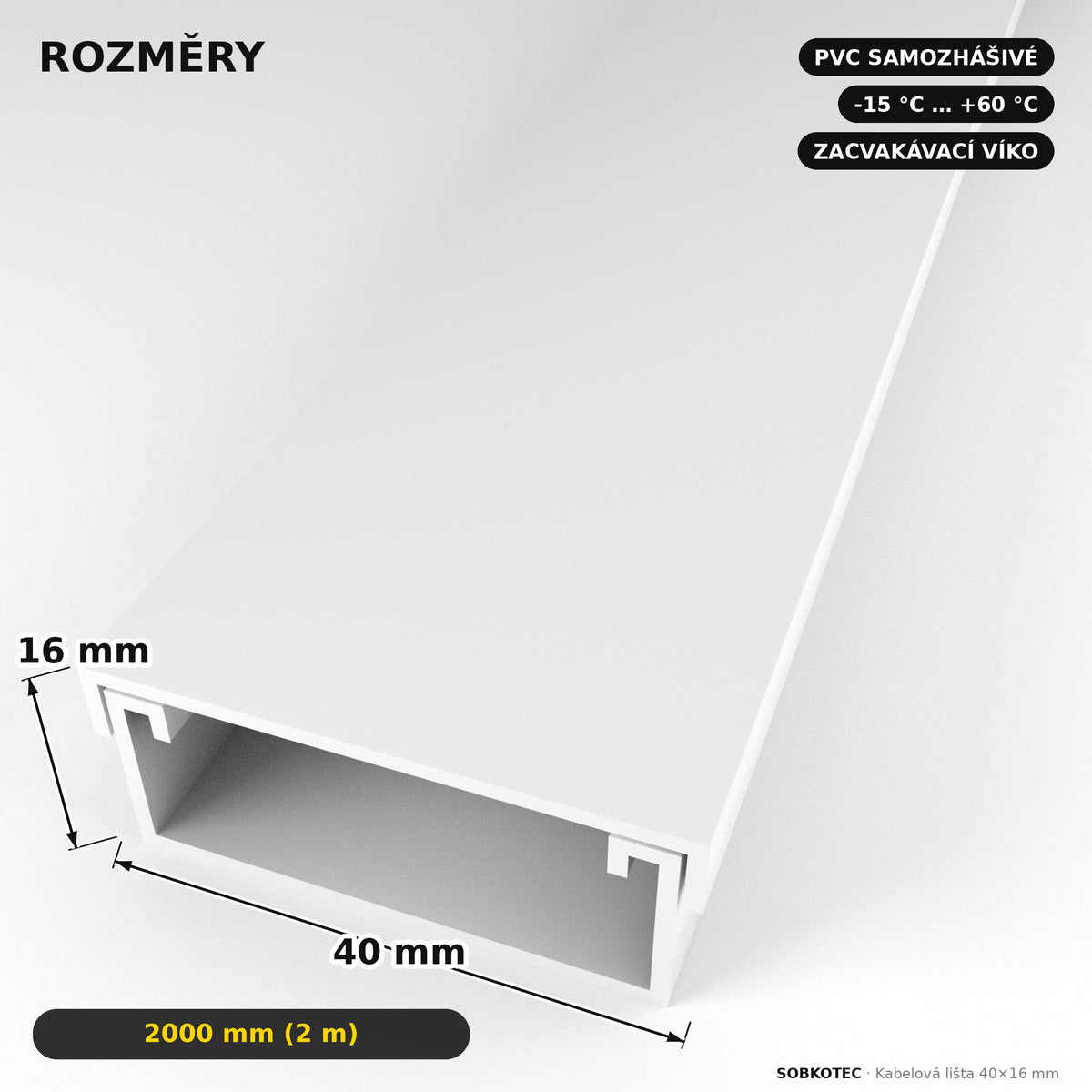 Lišta na kabely 40 × 16 mm bílá – samolepicí kabelová lišta 2 m — kabely schované, stěna čistá