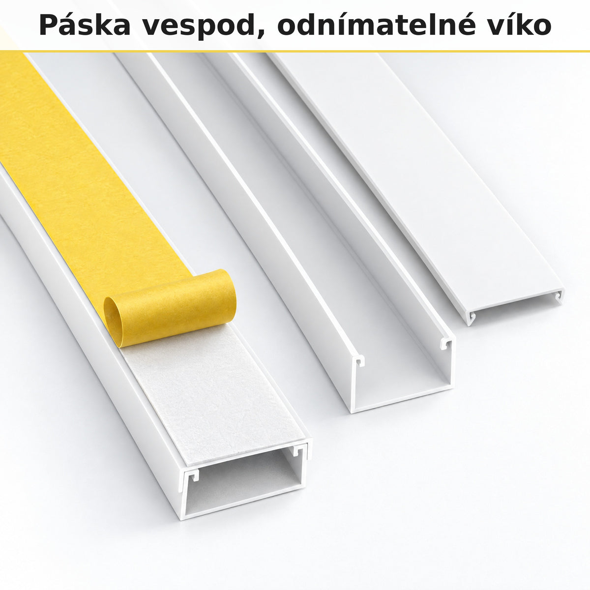 Lišta na kabely 40 × 16 mm bílá – samolepicí kabelová lišta 2 m — lepit, ne vrtat