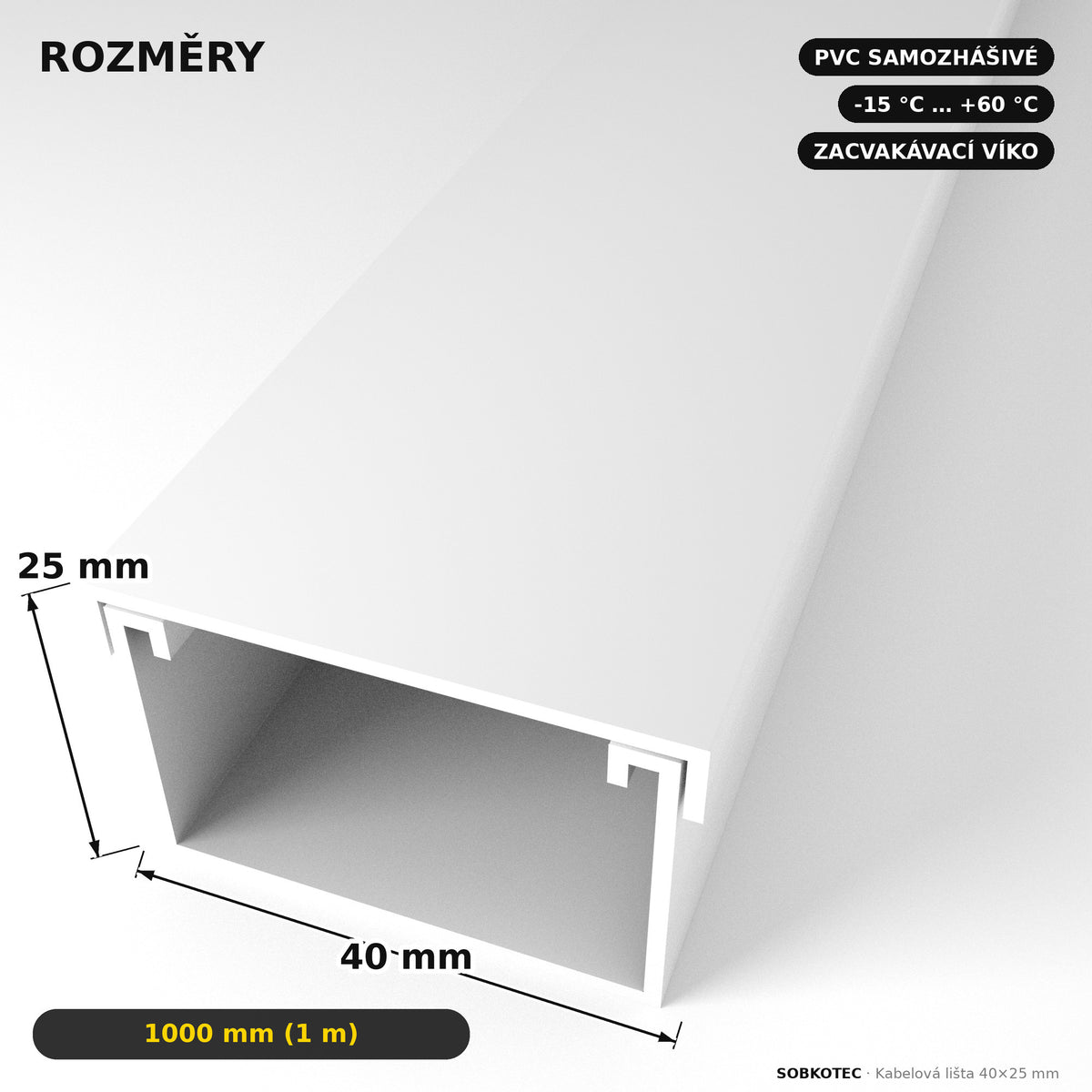 Lišta na kabely 40 × 25 mm bílá – samolepicí kabelová lišta 1 m — kabely schované, stěna čistá