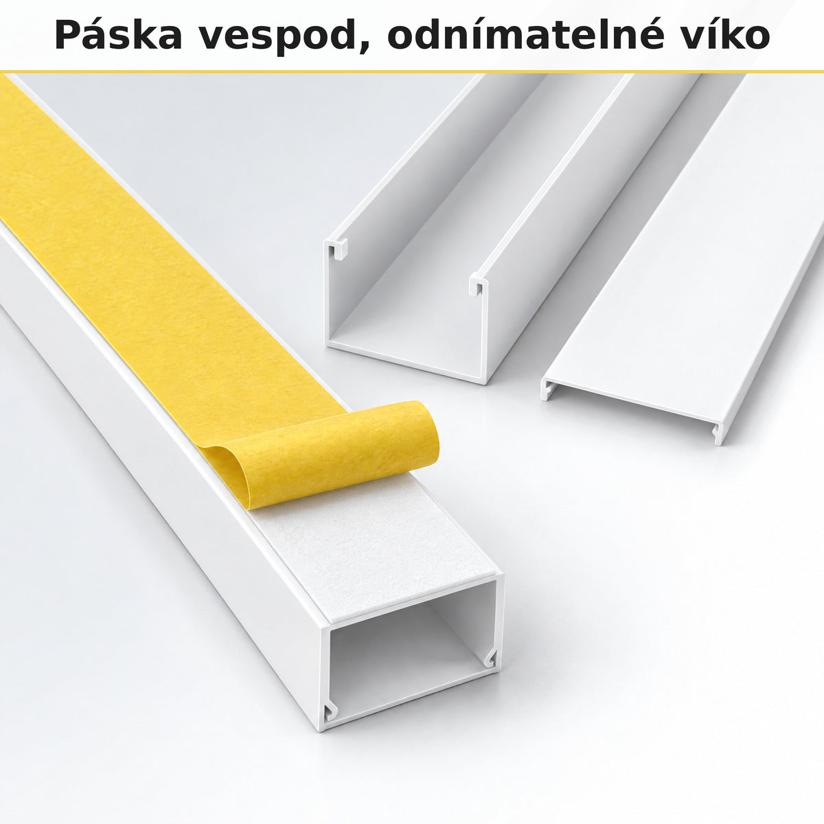 Lišta na kabely 40 × 25 mm bílá – samolepicí kabelová lišta 2 m — lepit, ne vrtat
