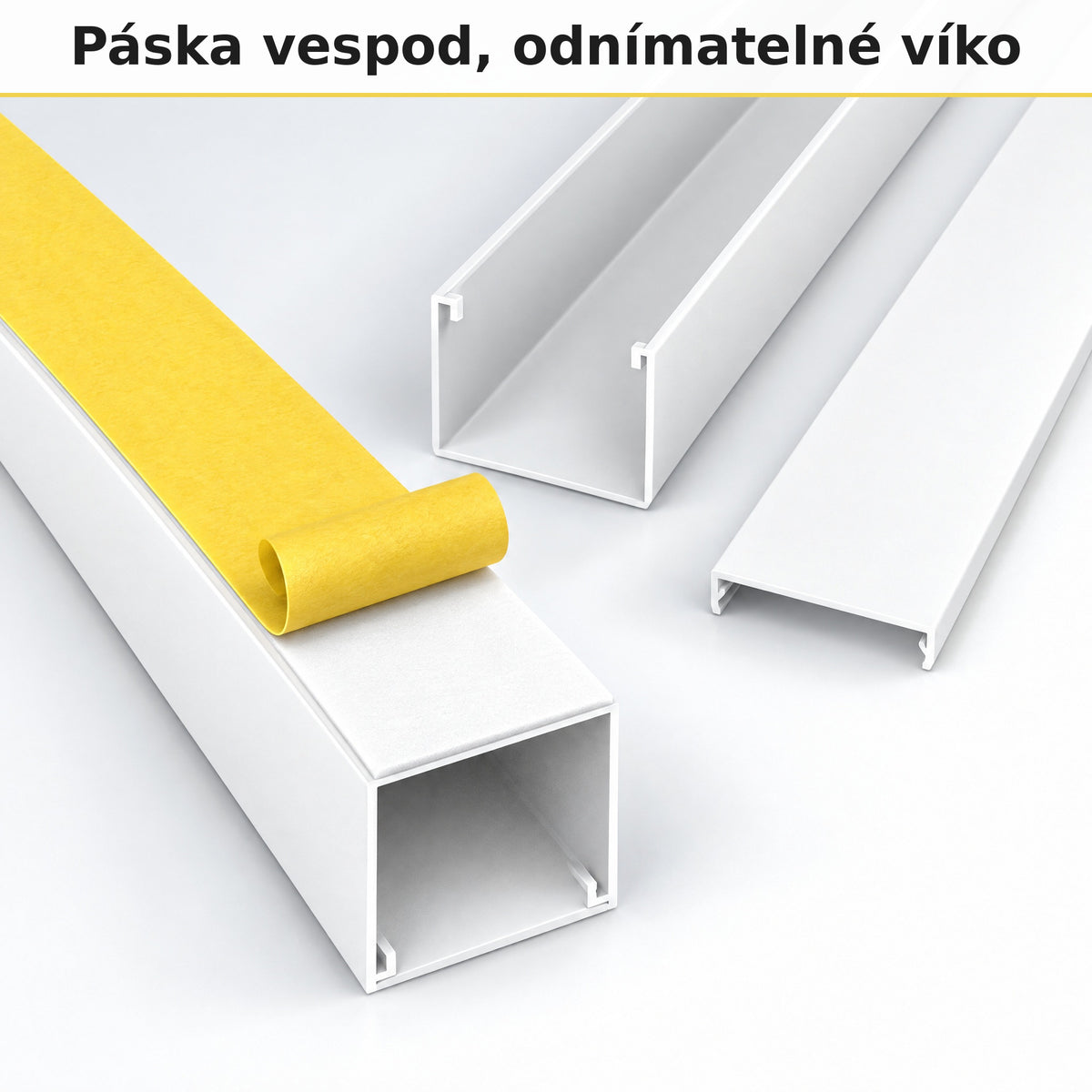 Lišta na kabely 40 × 40 mm bílá – samolepicí kabelová lišta 1 m — lepit, ne vrtat