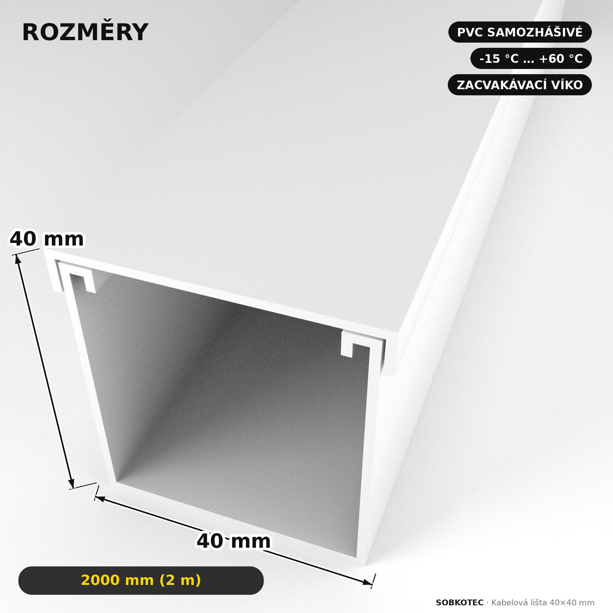 Lišta na kabely 40 × 40 mm bílá – samolepicí kabelová lišta 2 m — kabely schované, stěna čistá